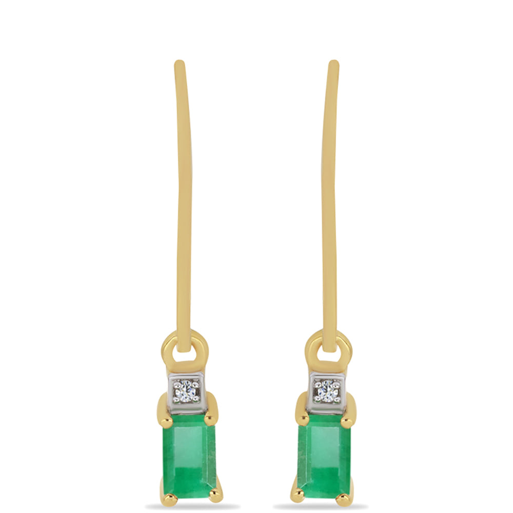 Pozlacené 925 / 1000 Sterlingové Stříbro Náušnice s Brazilským Smaragdem a Bílým Zirkonem
