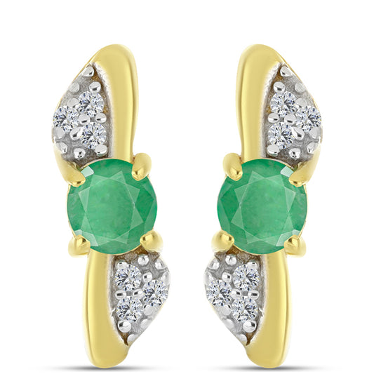 Pozlacené Stříbrné Náušnice s Brazilským Smaragdem a Přírodním Bílým Zirkonem