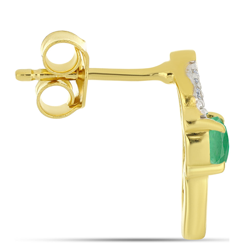 Pozlacené Stříbrné Náušnice s Brazilským Smaragdem a Přírodním Bílým Zirkonem 2 