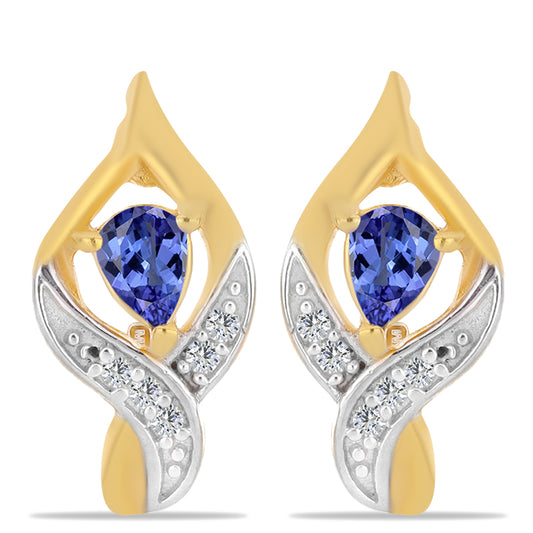 Pozlacené Stříbro 925/1000 - Náušnice s Tanzanitem a Bílým Zirkonem - Karátové číslo: 0.33. přibližná hmotnost: 2.76 gramů