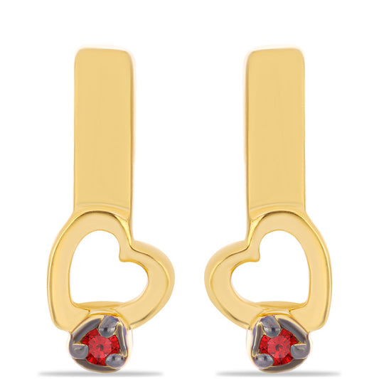 Pozlacené Stříbro 925/1000 - Náušnice s Červeným Diamantem - Karátové číslo: 0.02. přibližná hmotnost: 2.09 gramů