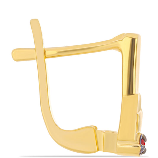 Pozlacené Stříbro 925/1000 - Náušnice s Červeným Diamantem - Karátové číslo: 0.02. přibližná hmotnost: 2.09 gramů