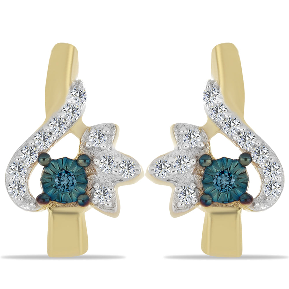 Pozlacené Stříbrné Náušnice s Modrým Diamantem a Bílým Zirkonem