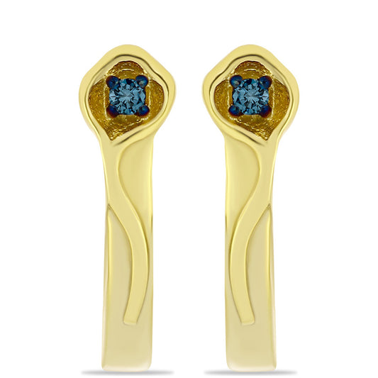 Pozlacené stříbro 925/1000 Náušnice s Modrým Diamantem - Karátové číslo: 0.03. přibližná hmotnost: 2.03 gramů