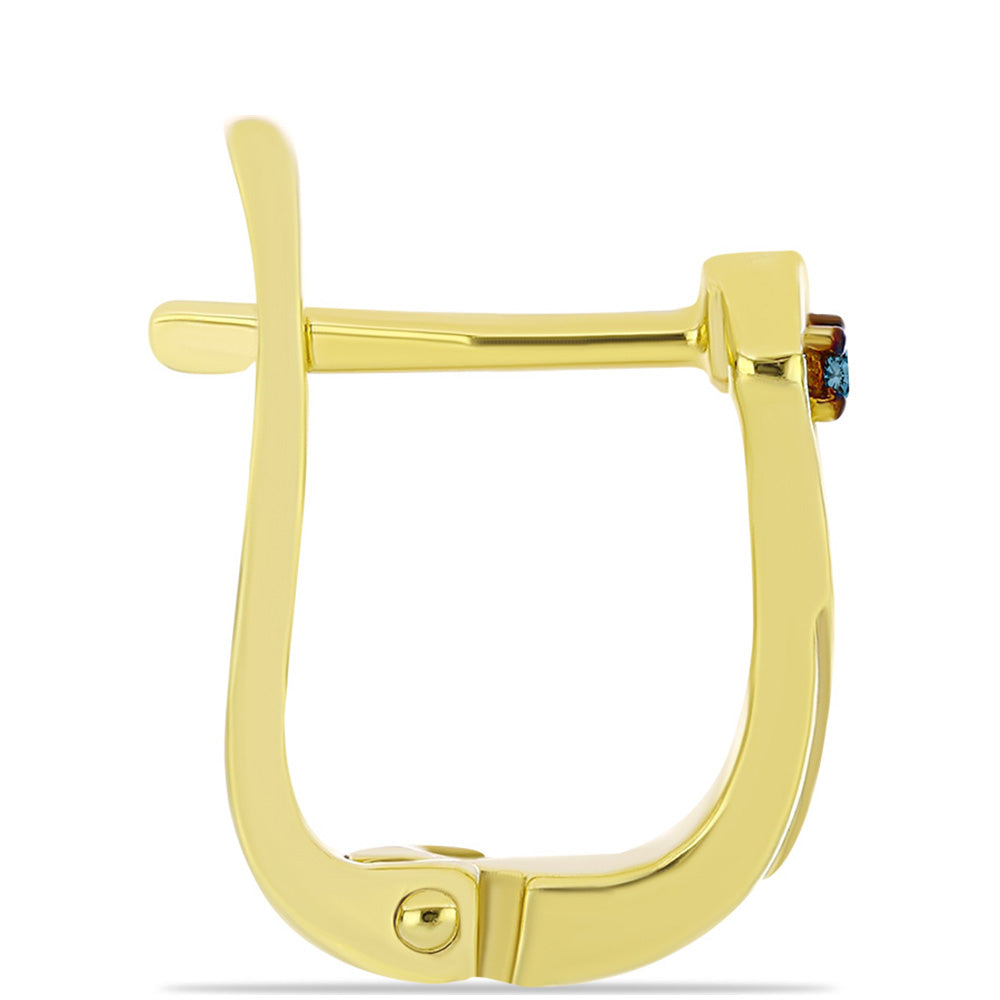 Pozlacené stříbro 925/1000 Náušnice s Modrým Diamantem - Karátové číslo: 0.03. přibližná hmotnost: 2.03 gramů