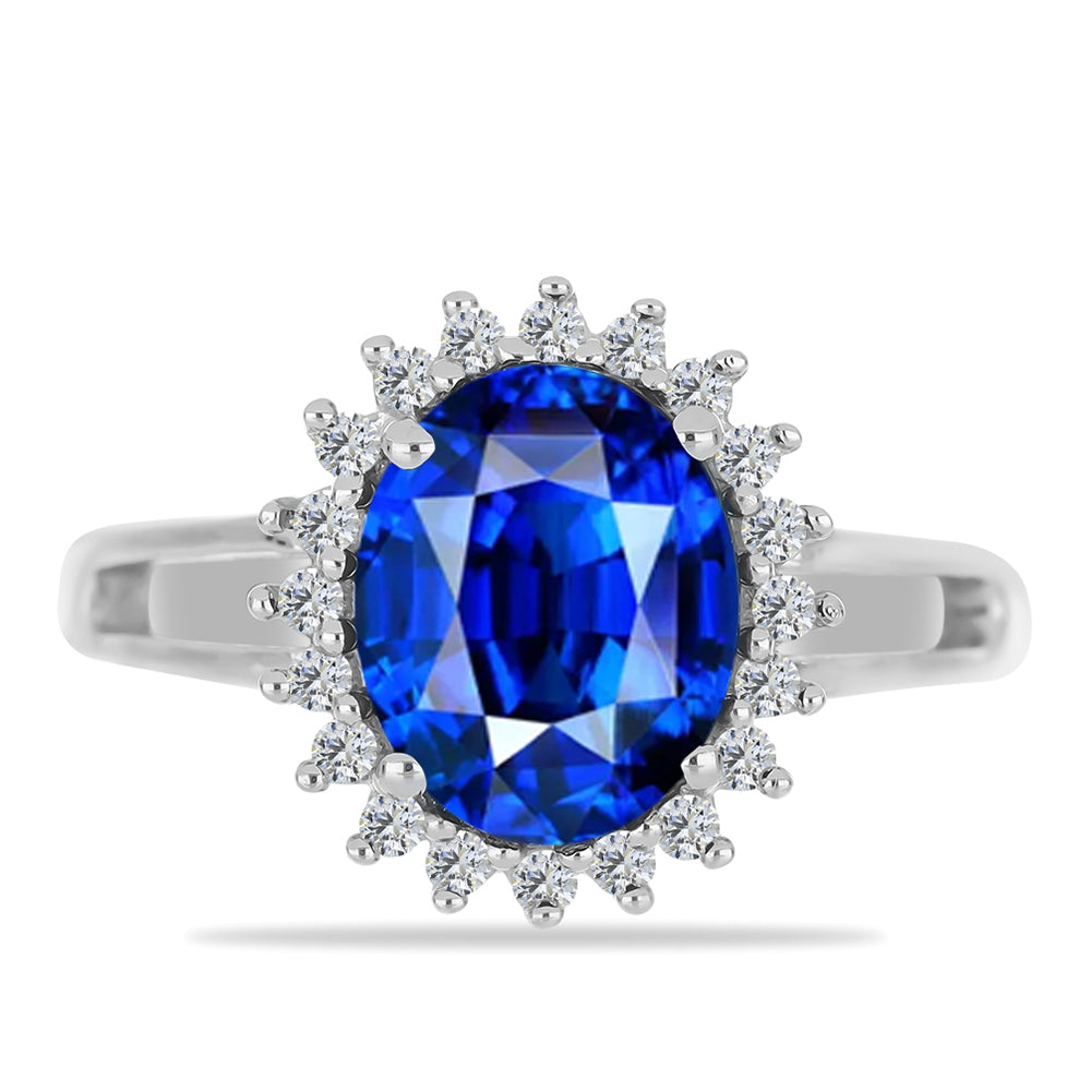 Stříbro 925/1000 - Prsten s Umělým Safírem a Bílým Zirkonem - Karátové číslo: 2.35. přibližná hmotnost: 3.18 gramů 1 