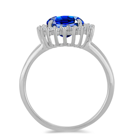 Stříbro 925/1000 - Prsten s Umělým Safírem a Bílým Zirkonem - Karátové číslo: 2.35. přibližná hmotnost: 3.18 gramů