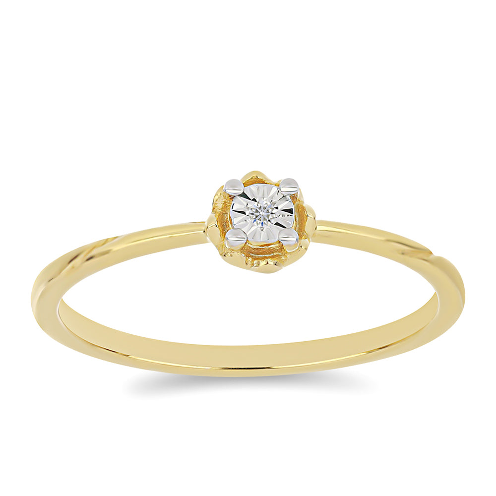 Pozlacené stříbro 925/1000 Prsten s Bílým Diamantem - Karátové číslo: 0.01. přibližná hmotnost: 1.18 gramů