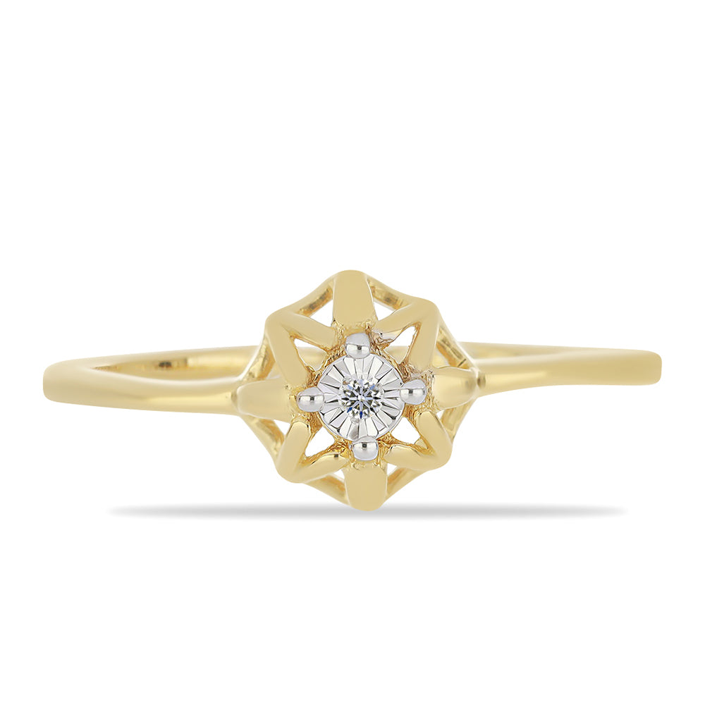 Pozlacené Stříbro 925/1000 - Prsten s Bílým Diamantem - Karátové číslo: 0.01. přibližná hmotnost: 1.51 gramů