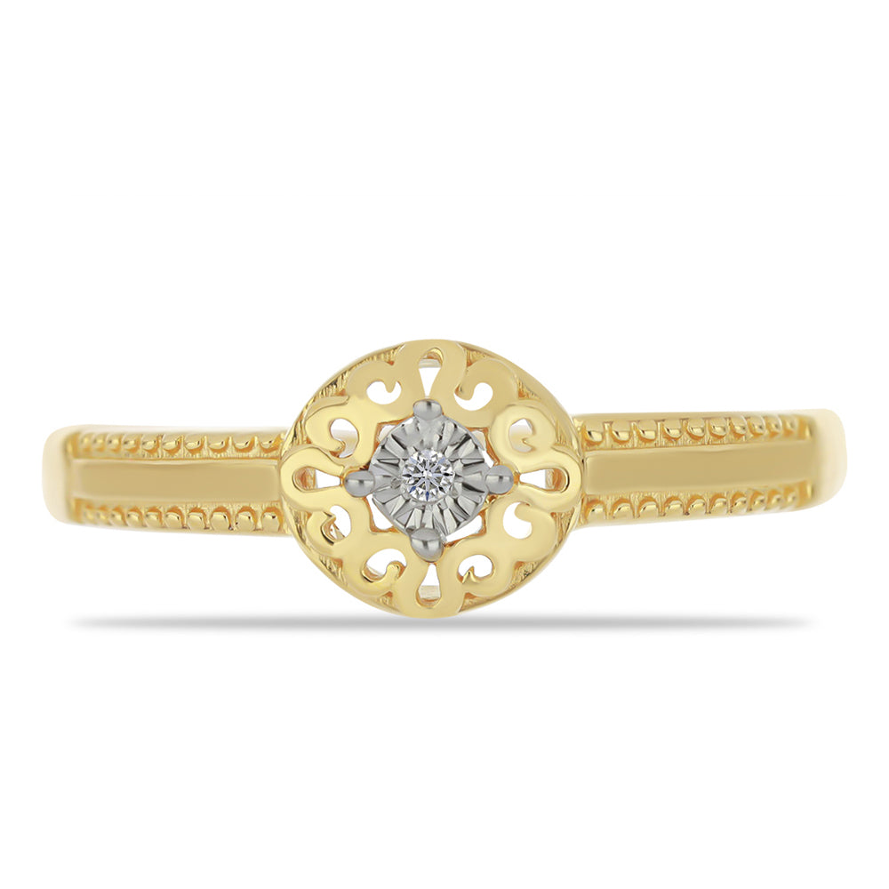 Pozlacené Stříbro 925/1000 - Prsten s Bílým Diamantem - Karátové číslo: 0.01. přibližná hmotnost: 1.91 gramů 1 