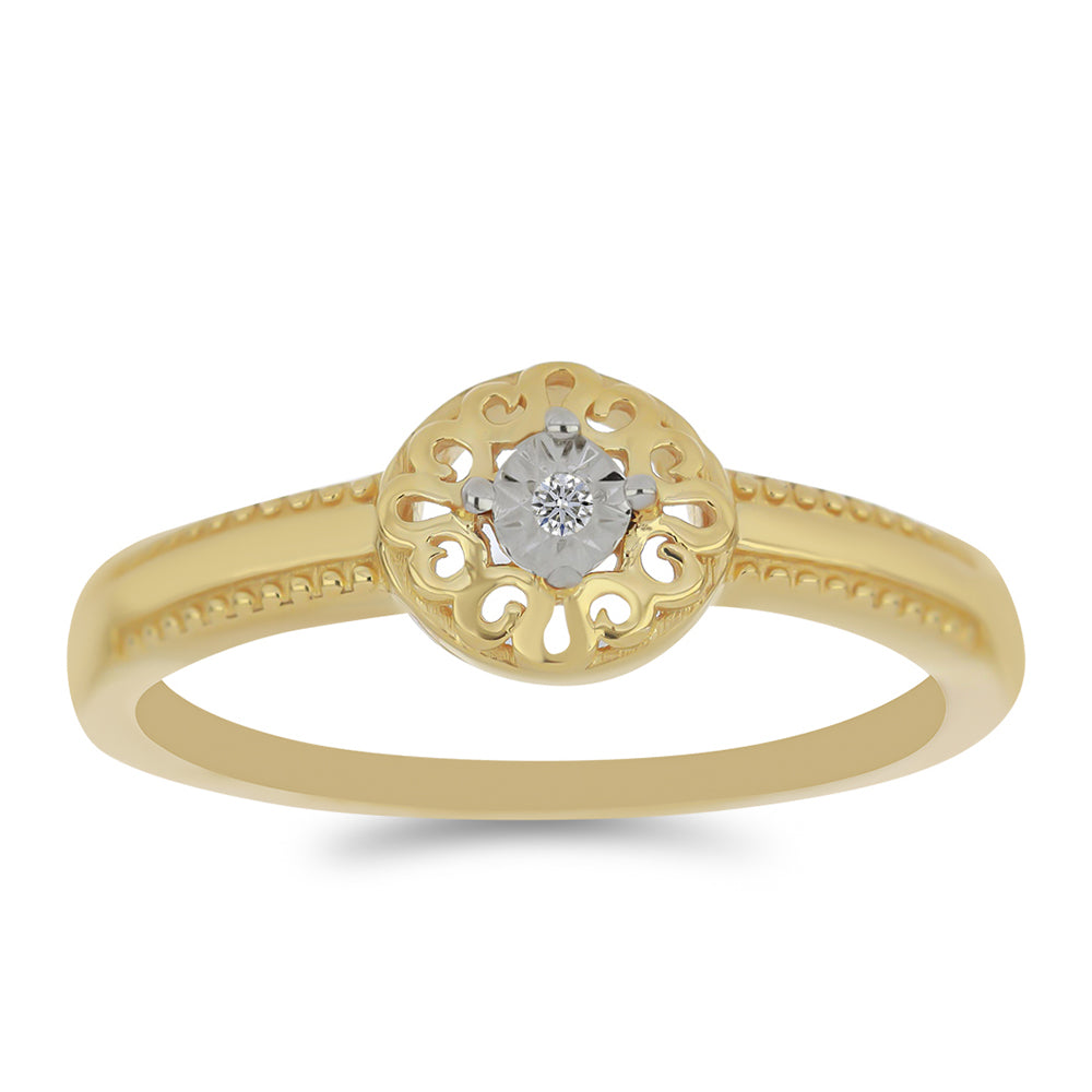 Pozlacené Stříbro 925/1000 - Prsten s Bílým Diamantem - Karátové číslo: 0.01. přibližná hmotnost: 1.91 gramů