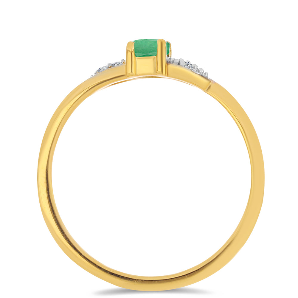 Pozlacené Stříbro 925/1000 - Prsten s Brazilským Smaragdem a Bílým Zirkonem - Karátové číslo: 0.32. přibližná hmotnost: 1.61 gramů