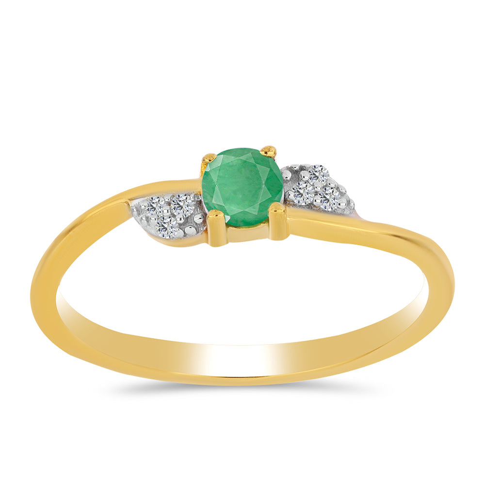 Pozlacené Stříbro 925/1000 - Prsten s Brazilským Smaragdem a Bílým Zirkonem - Karátové číslo: 0.32. přibližná hmotnost: 1.61 gramů