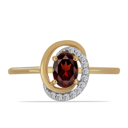 Pozlacené stříbro 925/1000 Prsten s Bartonským Granátem a Bílým Zirkonem - Karátové číslo: 1.09. přibližná hmotnost: 2.02 gramů