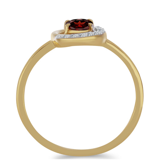 Pozlacené stříbro 925/1000 Prsten s Bartonským Granátem a Bílým Zirkonem - Karátové číslo: 1.09. přibližná hmotnost: 2.02 gramů