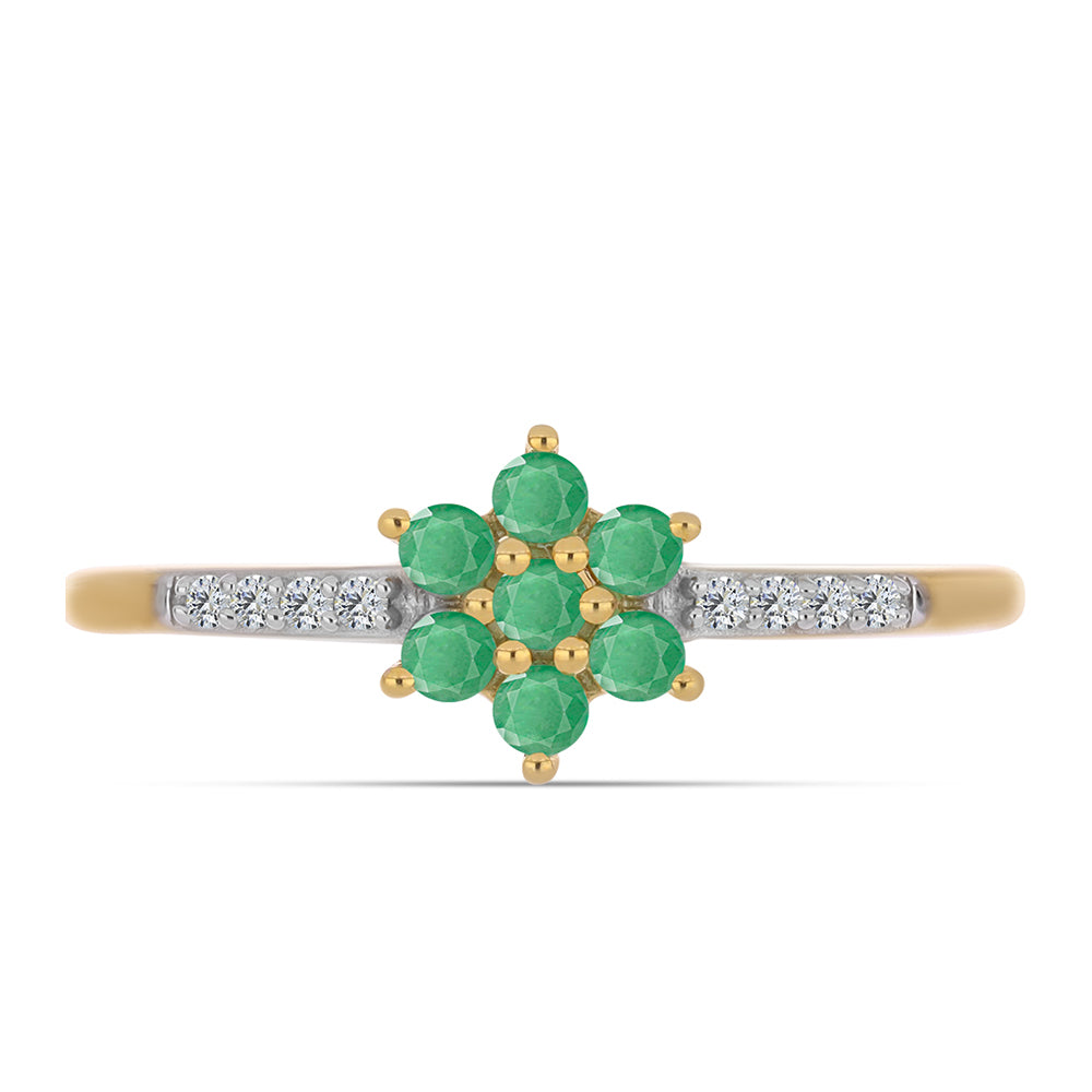 Pozlacené stříbro 925/1000 Prsten s Brazilským Smaragdem a Bílým Zirkonem - Karátové číslo: 0.41. přibližná hmotnost: 1.52 gramů