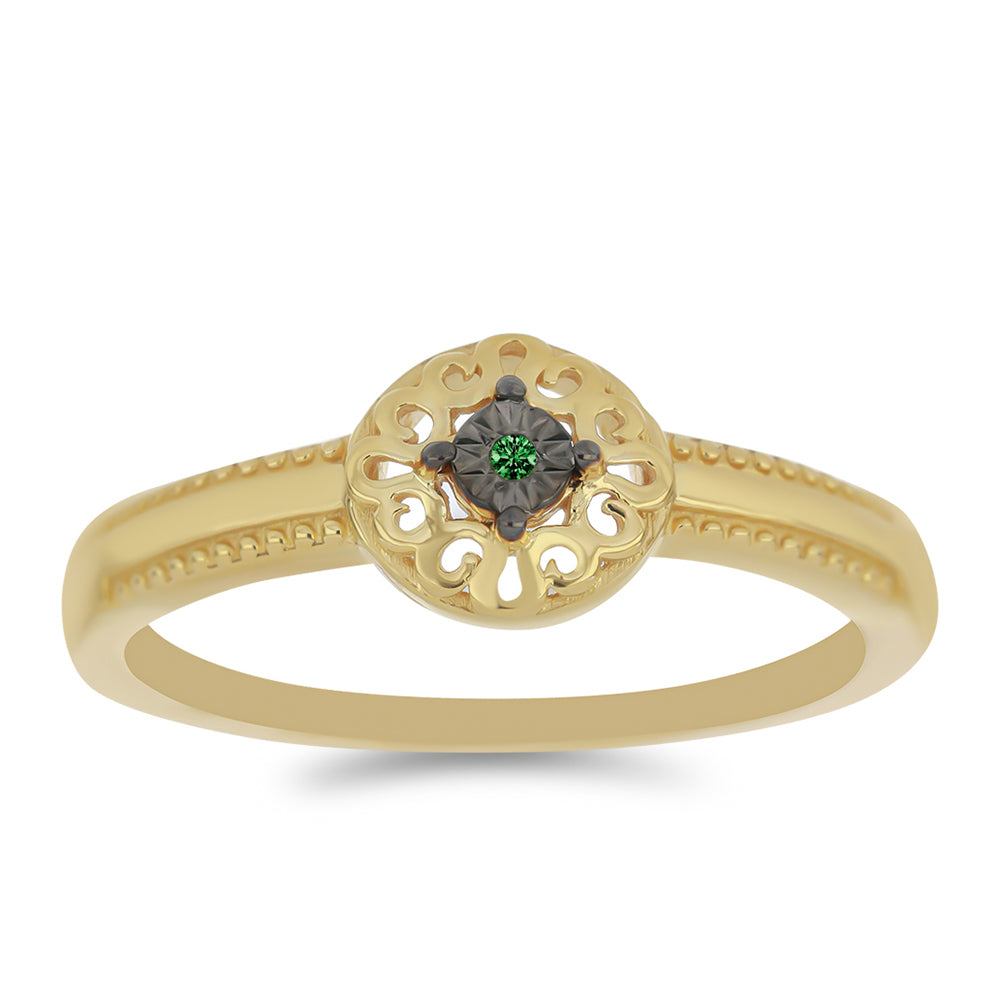 Pozlacené Stříbro 925/1000 - Prsten se Zeleným Diamantem - Karátové číslo: 0.01. přibližná hmotnost: 2.06 gramů 3 