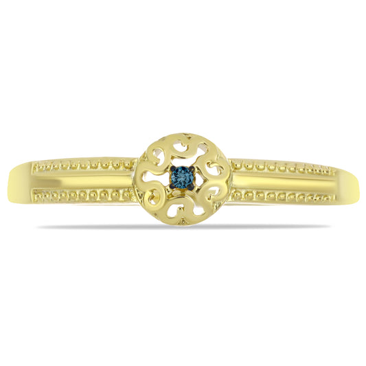 Pozlacené Stříbro 925/1000 - Prsten s Modrým Diamantem - Karátové číslo: 0.01. přibližná hmotnost: 1.96 gramů