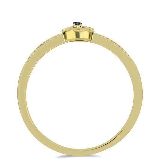 Pozlacené Stříbro 925/1000 - Prsten s Modrým Diamantem - Karátové číslo: 0.01. přibližná hmotnost: 1.96 gramů