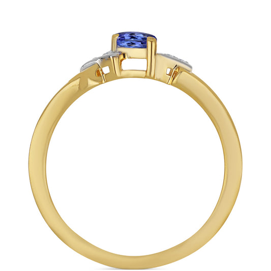 Pozlacený Stříbrný Prsten s Tanzanitem a Bílým Zirkonem