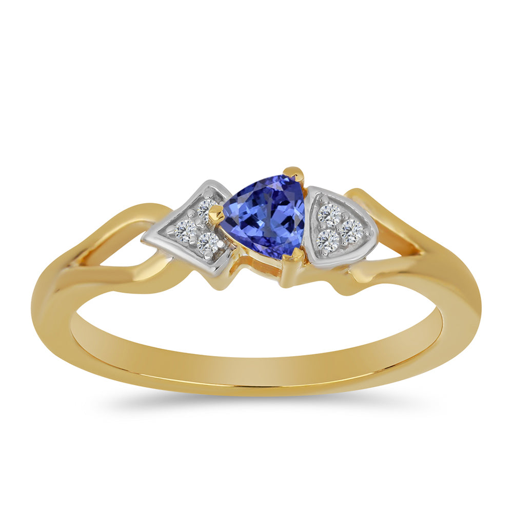 Pozlacený Stříbrný Prsten s Tanzanitem a Bílým Zirkonem 3 