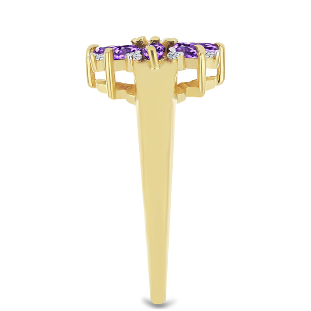 Pozlacený Stříbrný Prsten s Marockým Ametystem a Bílým Zirkonem 4 
