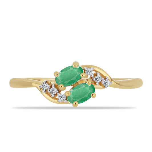 Pozlacený Stříbrný Prsten s Brazilským Smaragdem a Bílým Zirkonem