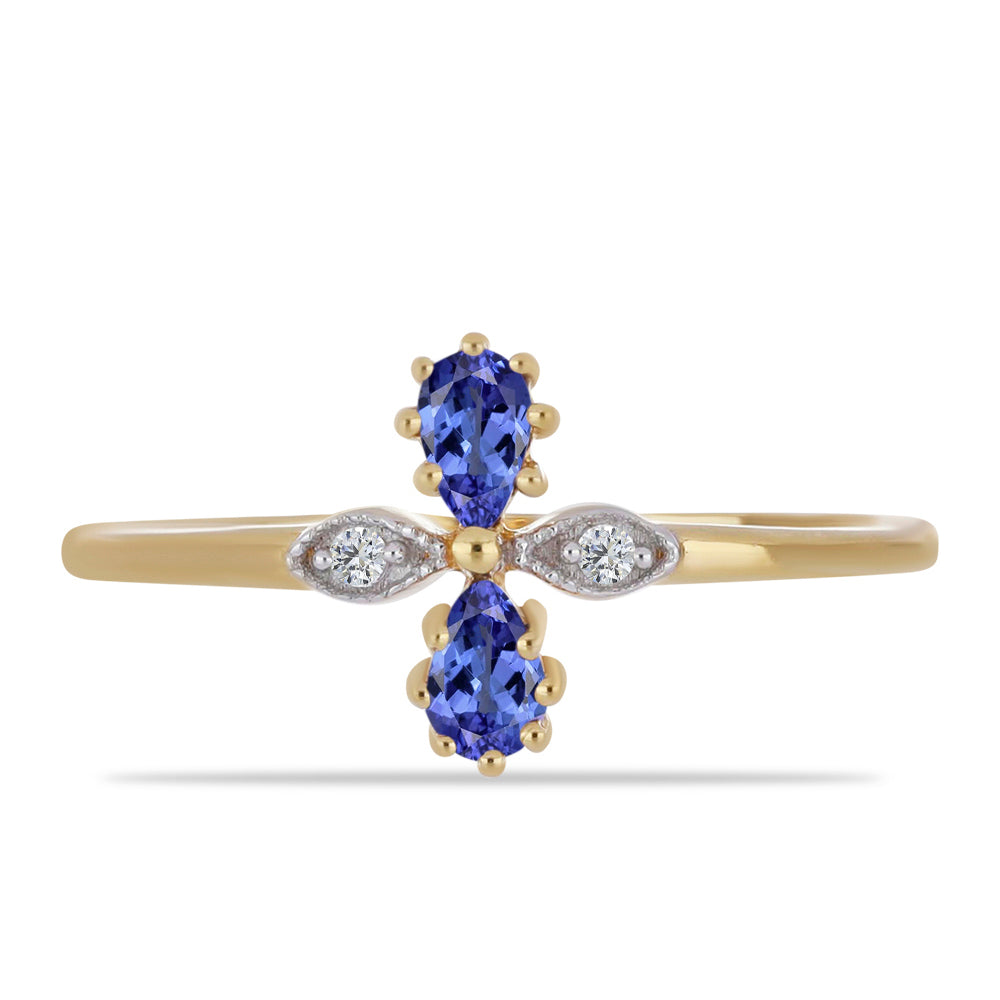 Pozlacený Stříbrný Prsten s Tanzanitem a Bílým Zirkonem 1 