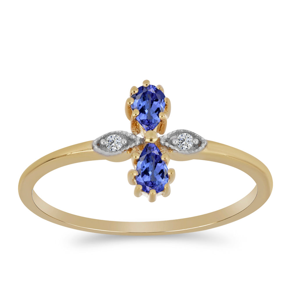 Pozlacený Stříbrný Prsten s Tanzanitem a Bílým Zirkonem 3 