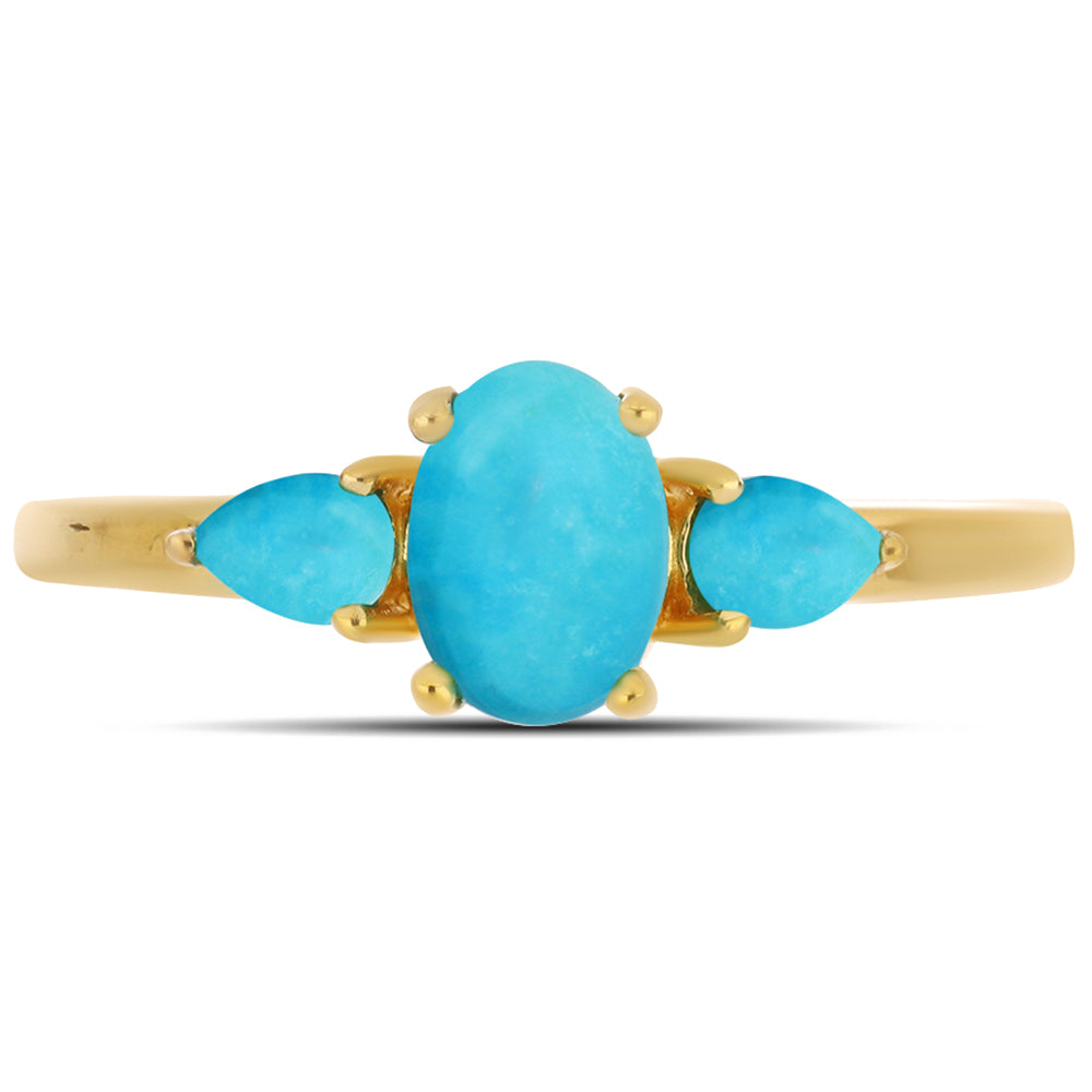 Pozlacené Stříbro 925/1000 - Prsten s Tyrkysem Sleeping Beauty - Karátové číslo: 1.05. přibližná hmotnost: 2.28 gramů