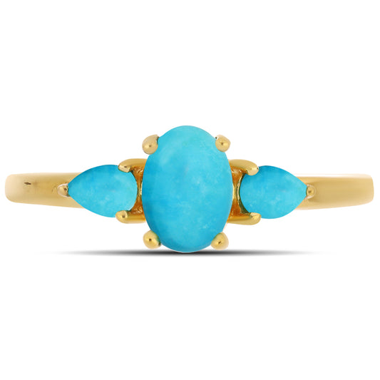 Pozlacené Stříbro 925/1000 - Prsten s Tyrkysem Sleeping Beauty - Karátové číslo: 1.05. přibližná hmotnost: 2.28 gramů