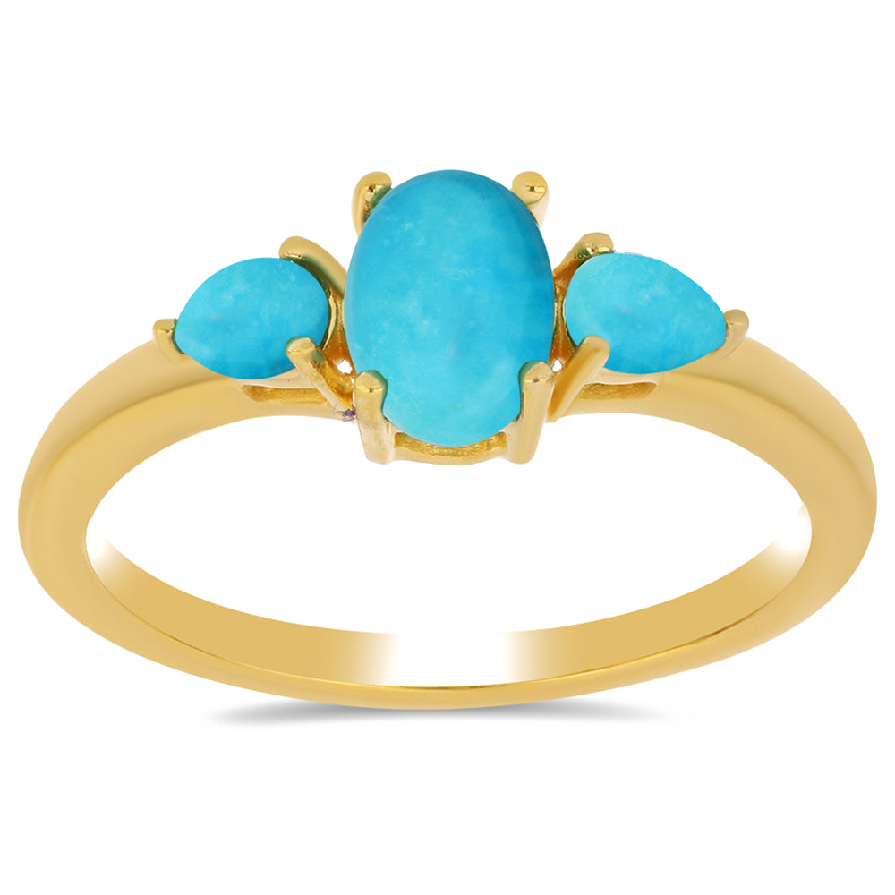 Pozlacené Stříbro 925/1000 - Prsten s Tyrkysem Sleeping Beauty - Karátové číslo: 1.05. přibližná hmotnost: 2.28 gramů