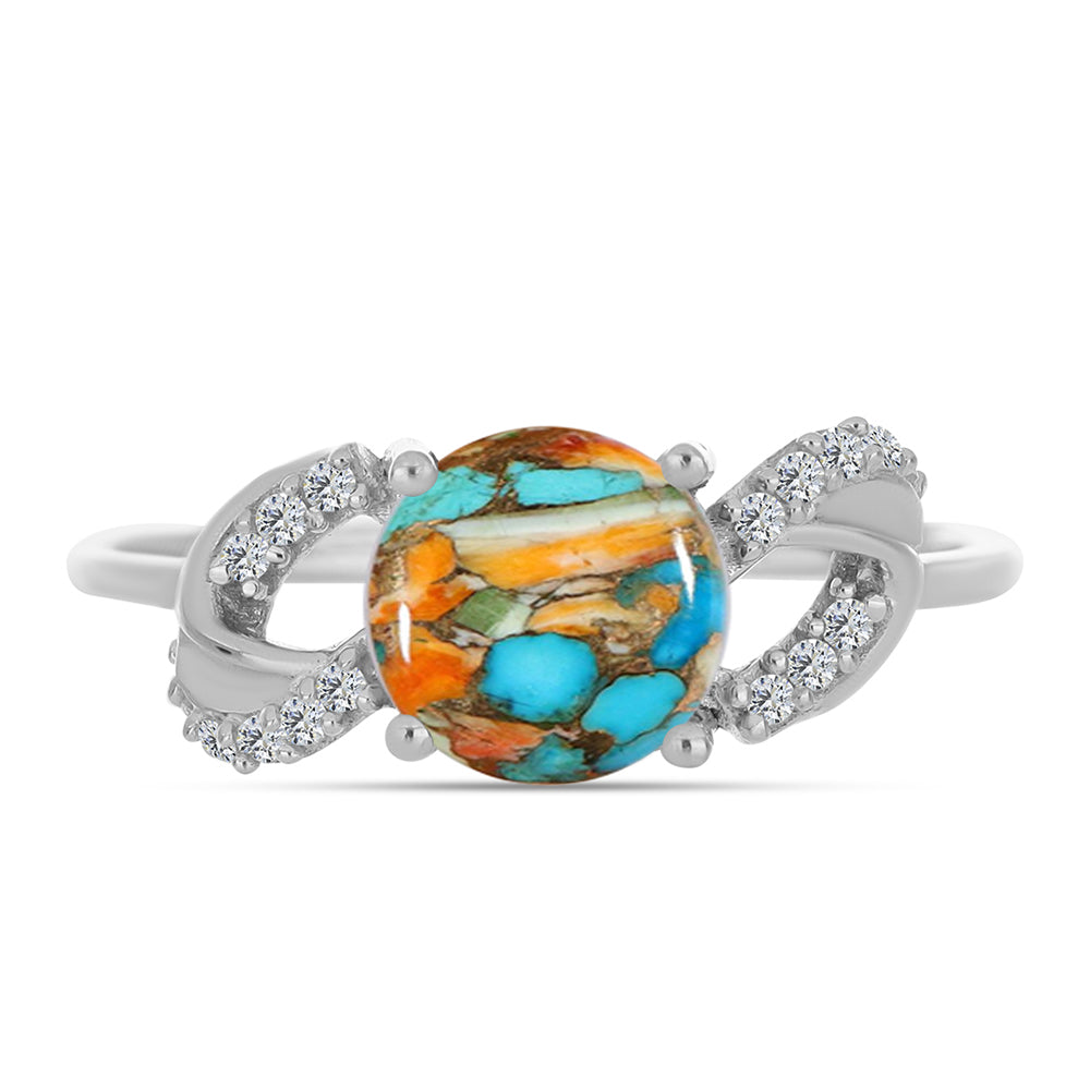 Stříbrný Prsten s Ústřicovým Tyrkysem a Bílým Zirkonem 1 