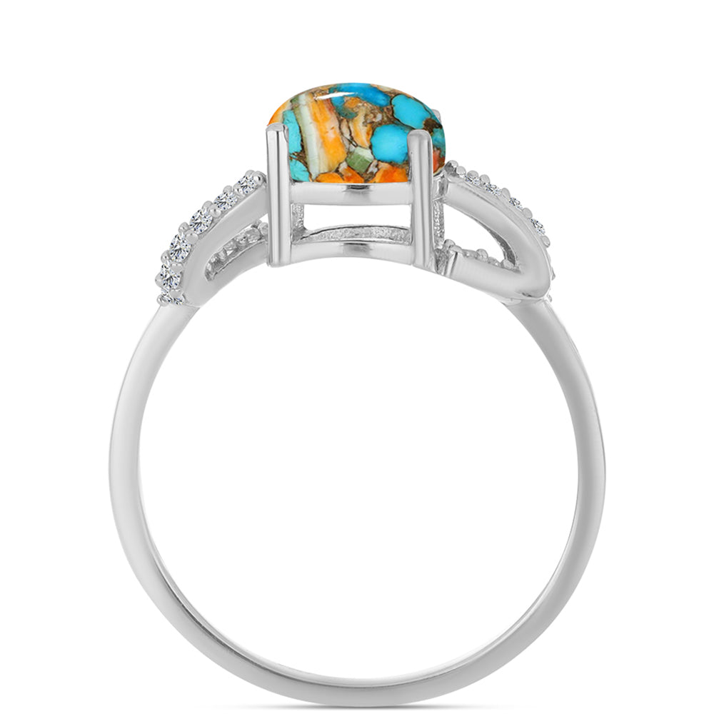 Stříbrný Prsten s Ústřicovým Tyrkysem a Bílým Zirkonem 2 