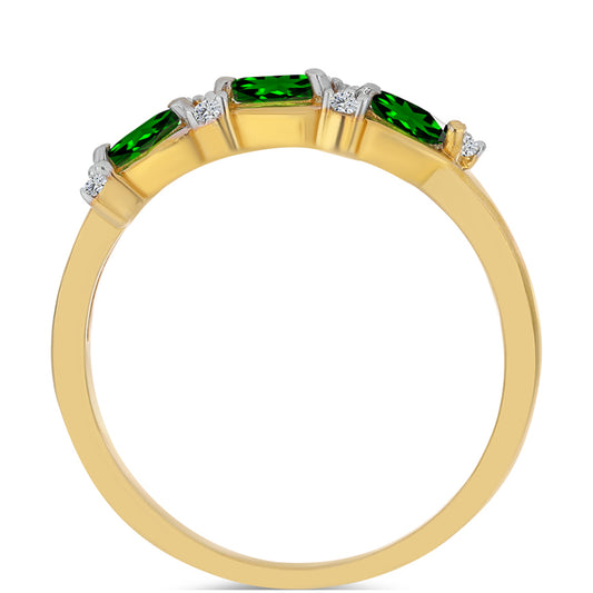 Pozlacený Stříbrný Prsten s Chromovým Diopsidem a Bílým Zirkonem