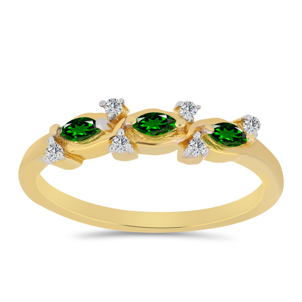 Pozlacený Stříbrný Prsten s Chromovým Diopsidem a Bílým Zirkonem 3 