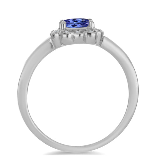 Stříbrný Prsten s Tanzanitem a Přírodním Bílým Zirkonem