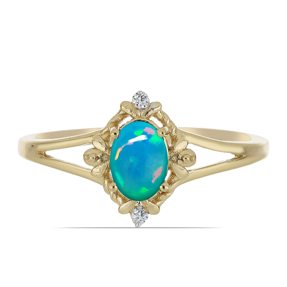 Pozlacený Stříbrný Prsten s Etiopským Opálem z Lega Dembi a Bílým Zirkonem 1 