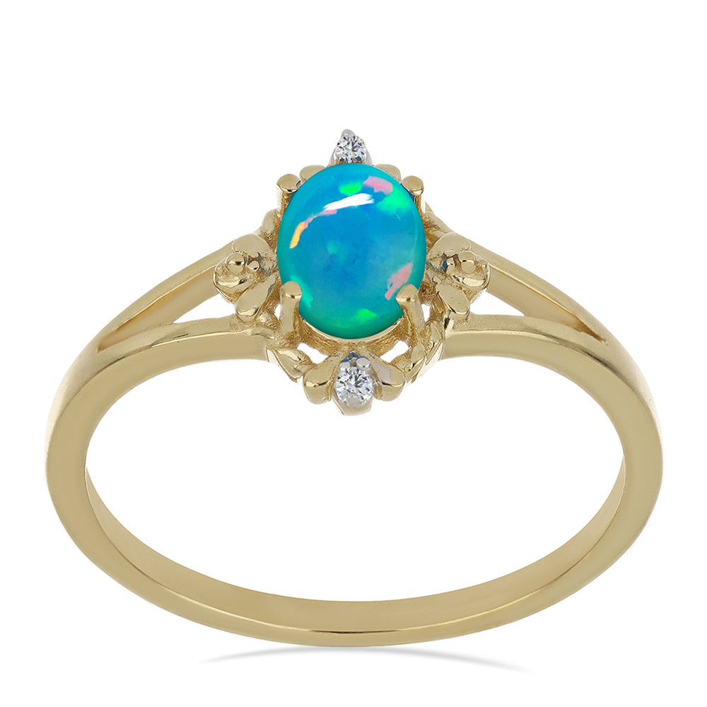 Pozlacený Stříbrný Prsten s Etiopským Opálem z Lega Dembi a Bílým Zirkonem 3 