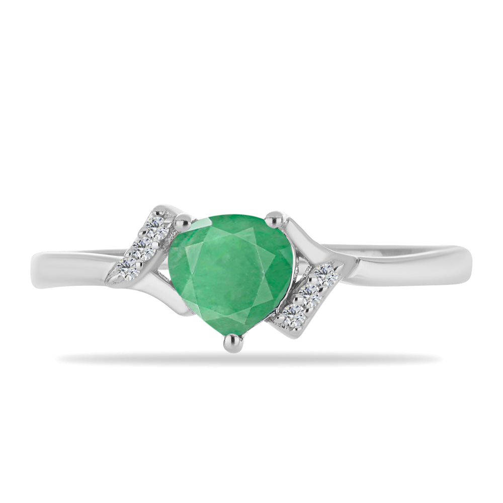 Stříbro 925/1000 - Prsten s Brazilským Smaragdem a Bílým Zirkonem - Karátové číslo: 0.7. přibližná hmotnost: 2.19 gramů 1 