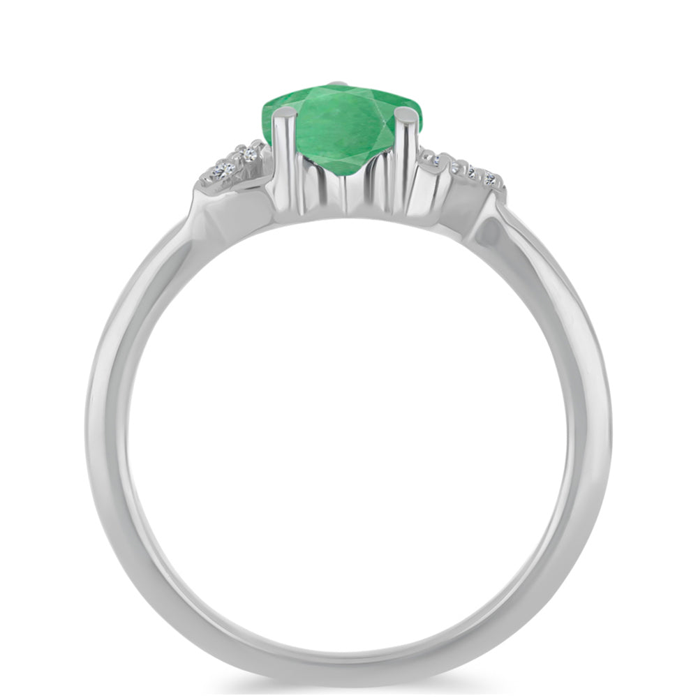 Stříbro 925/1000 - Prsten s Brazilským Smaragdem a Bílým Zirkonem - Karátové číslo: 0.7. přibližná hmotnost: 2.19 gramů