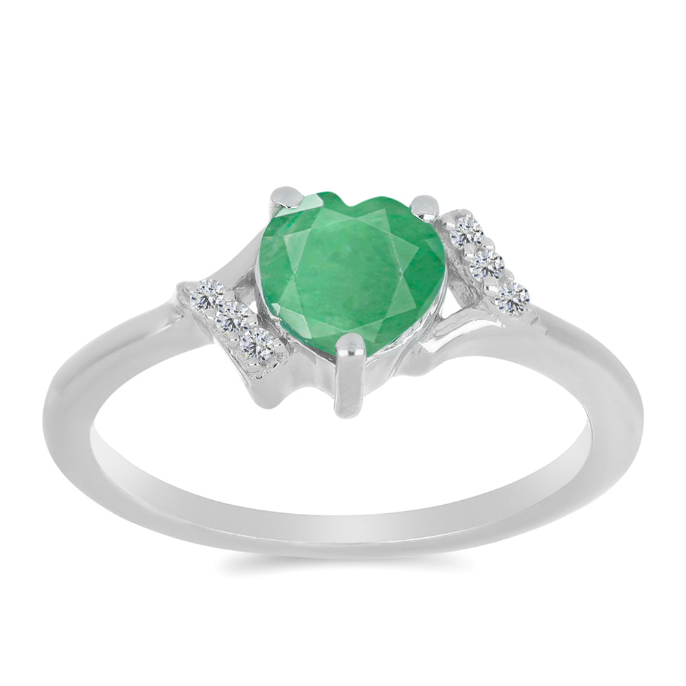 Stříbro 925/1000 - Prsten s Brazilským Smaragdem a Bílým Zirkonem - Karátové číslo: 0.7. přibližná hmotnost: 2.19 gramů