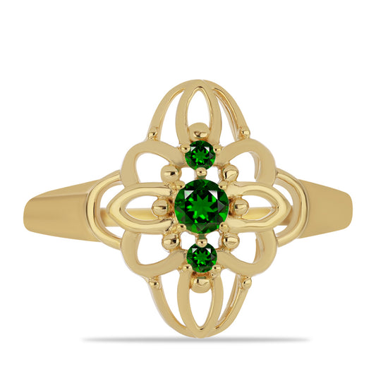 Pozlacené stříbro 925/1000 Prsten s Chromovým Diopsidem - Karátové číslo: 0.34. přibližná hmotnost: 3.13 gramů