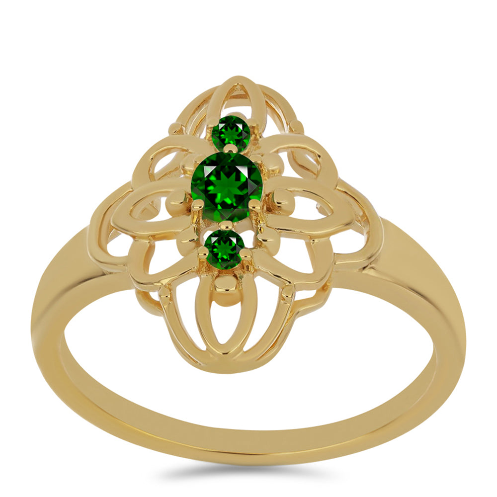 Pozlacené stříbro 925/1000 Prsten s Chromovým Diopsidem - Karátové číslo: 0.34. přibližná hmotnost: 3.13 gramů