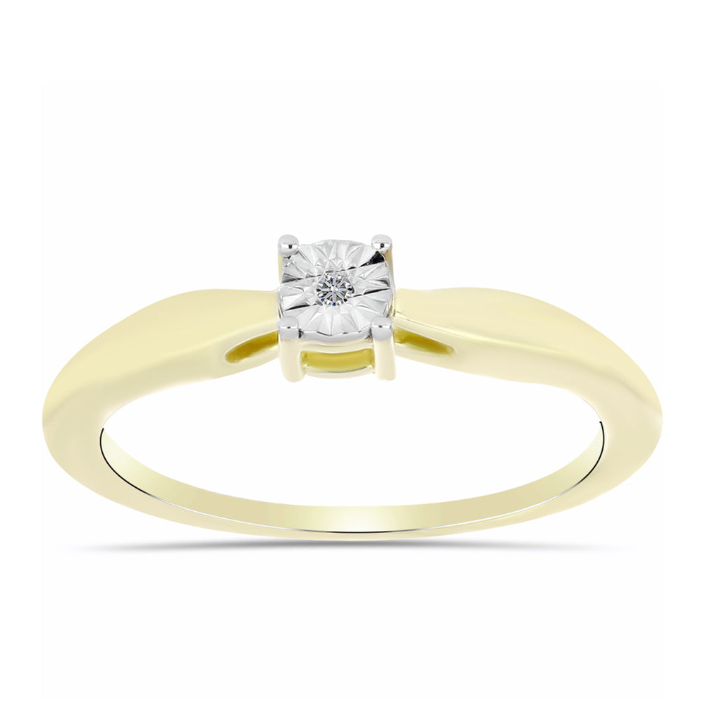 Pozlacené Stříbro 925/1000 - Prsten s Bílým Diamantem - Karátové číslo: 0.01. přibližná hmotnost: 2.22 gramů