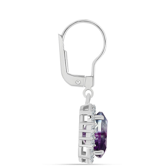 Stříbro 925/1000 - Náušnice se Zebra Fluoritem a Bílým Topazem - Karátové číslo: 6.89. přibližná hmotnost: 4.31 gramů