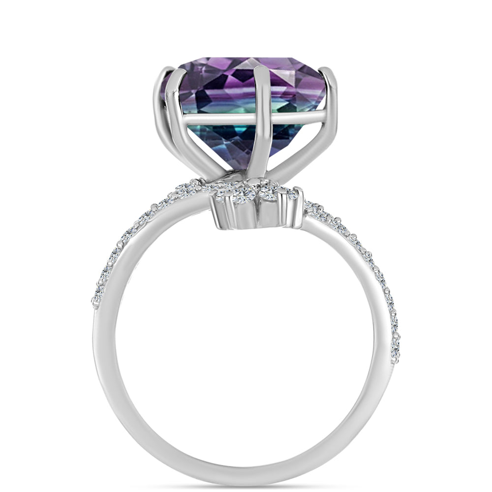 Stříbro 925/1000 - Prsten se Zebra Fluoritem a Bílým Topazem - Karátové číslo: 8.57. přibližná hmotnost: 5.14 gramů 2 