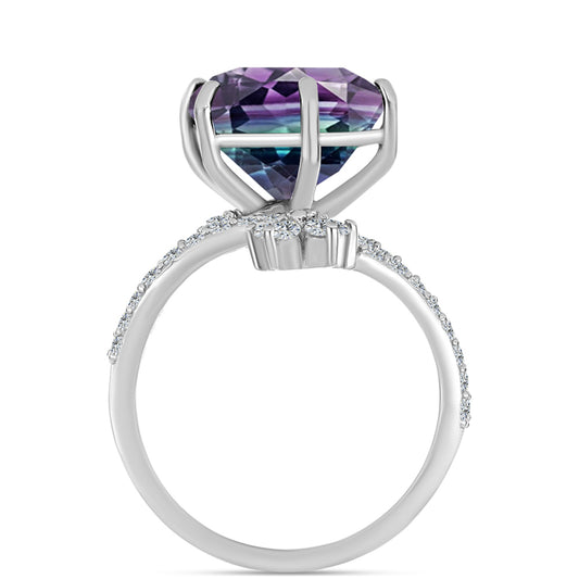 Stříbro 925/1000 - Prsten se Zebra Fluoritem a Bílým Topazem - Karátové číslo: 8.57. přibližná hmotnost: 5.14 gramů