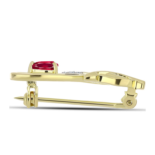 Pozlacené Stříbro 925/1000 - Brož s Madagaskarským Rubínem a Bílým Topazem - Karátové číslo: 0.5. přibližná hmotnost: 2.17 gramů