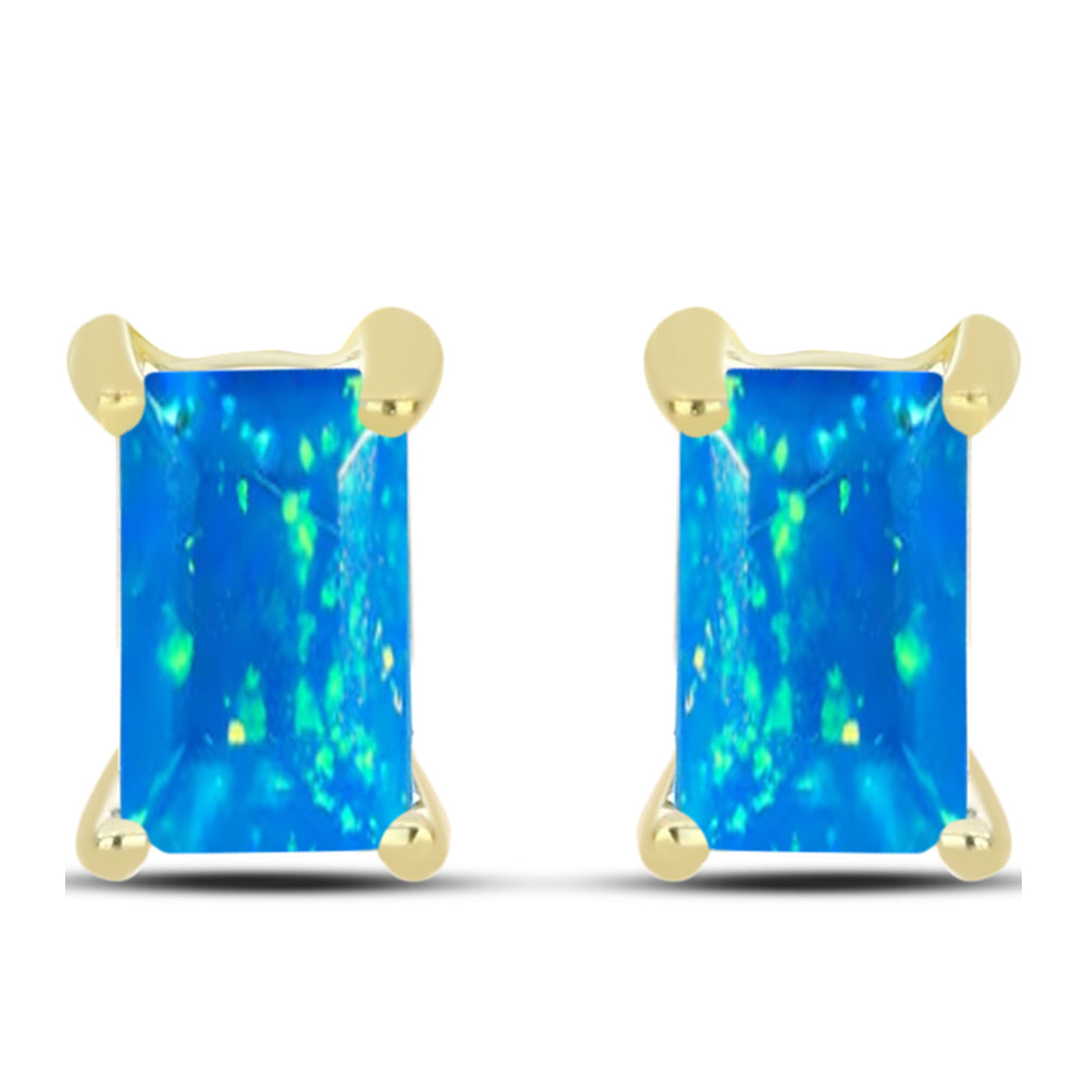 Pozlacené Stříbro 925/1000 - Náušnice s Etiopským Nebeským Opálem - Karátové číslo: 0.37. přibližná hmotnost: 1.22 gramů